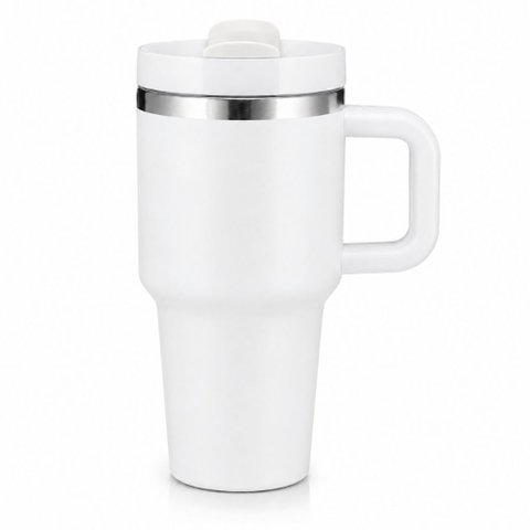 Copo Térmico MS943 600ml Aço Inox com Tampa Emborrachada:Branco