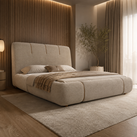 Conjunto Cama Queen Cabeceira Star Divani Bouclé Premiun Detalhes em Courino Luxouso Moderna Elegant
