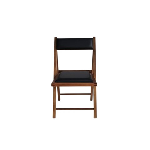 Cadeira Dobrável em Madeira Cor Castanho com Assento e Encosto Estofados Preebel Courino Preto - Cas