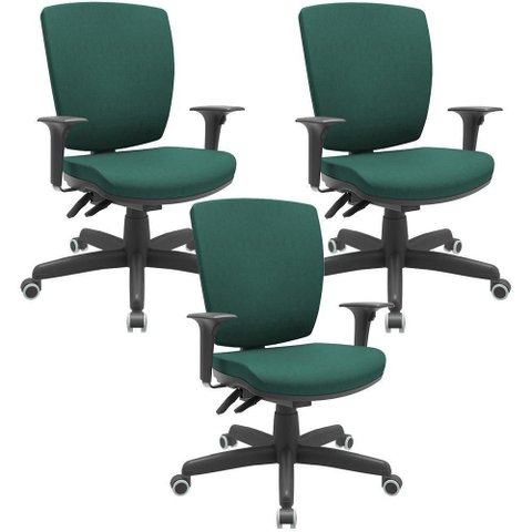Kit 03 Cadeiras de Escritório Diretor Office Giratória Preto Alta Flexi P03 Poliéster verde - 