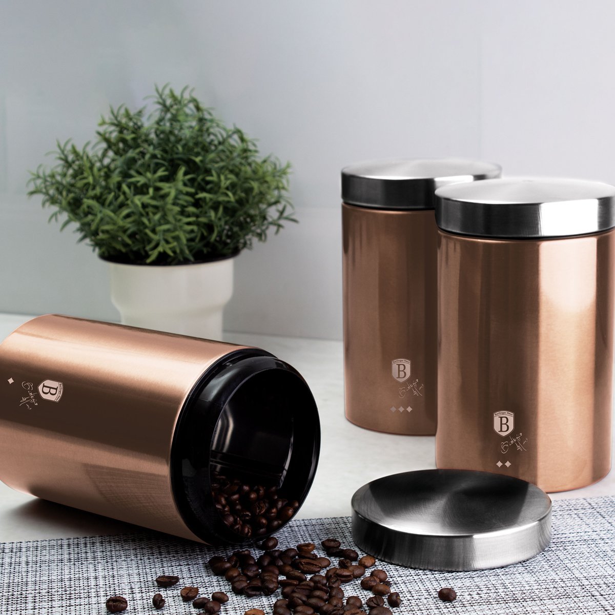 Jogo 3 Potes Multiuso Inox 18cm Rose Gold Berlinger Haus Porta Alimentos Mantimentos  Cozinha - 2