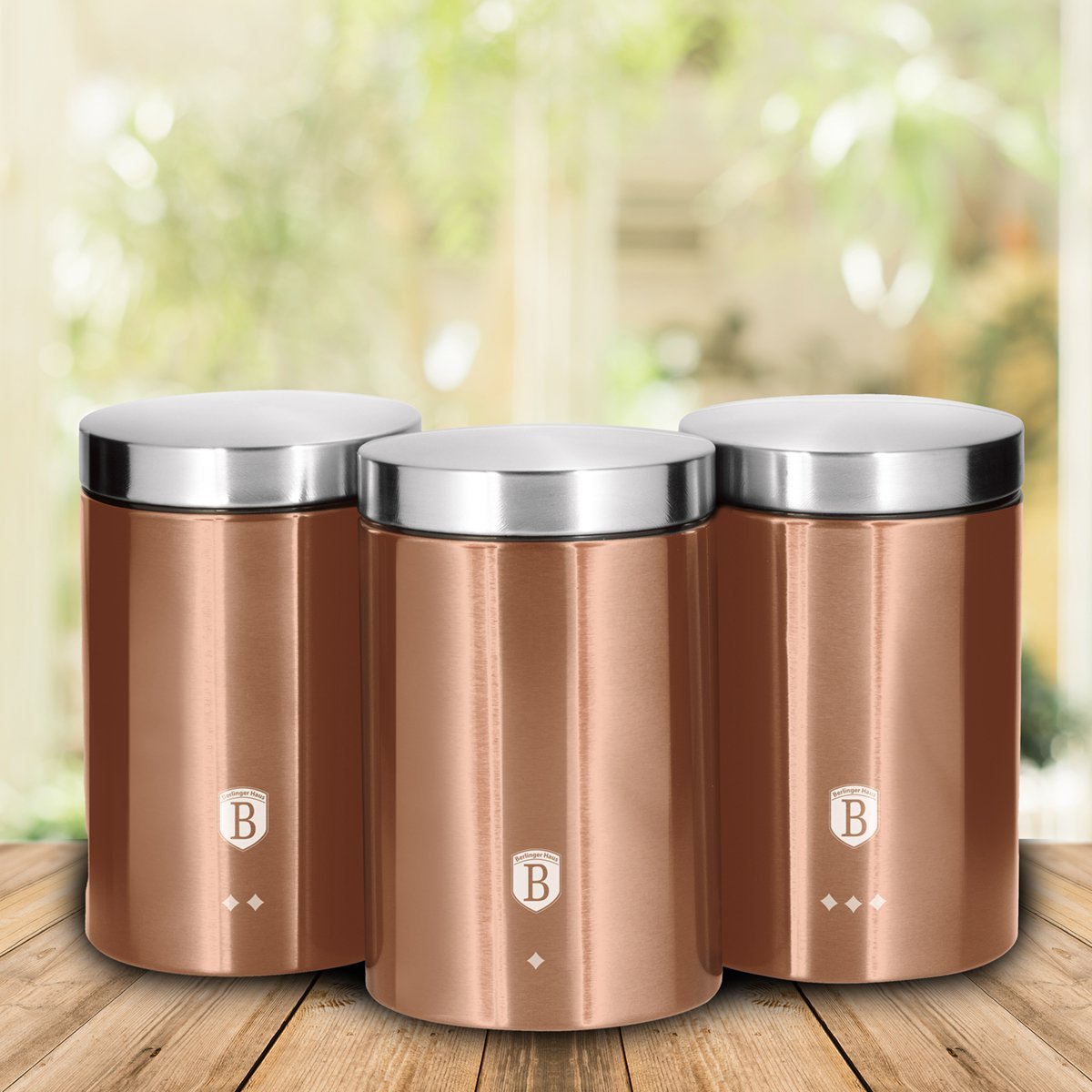 Jogo 3 Potes Multiuso Inox 18cm Rose Gold Berlinger Haus Porta Alimentos Mantimentos  Cozinha - 3