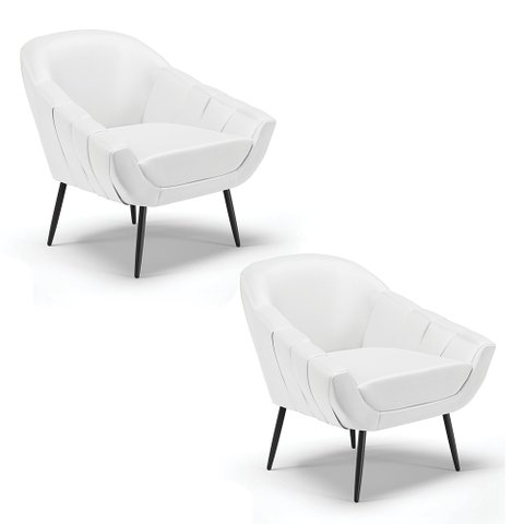 Kit 2 Poltronas Giovana Corino Pés Palito de Ferro - D'Rossi - Branco