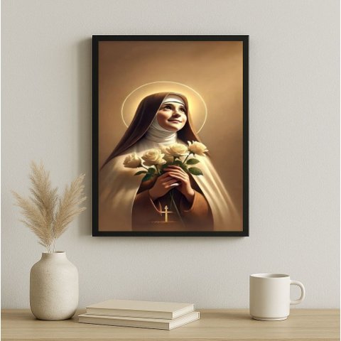 Quadro Santa Teresinha Das Rosas 45x34cm - com Vidro:moldura Preta