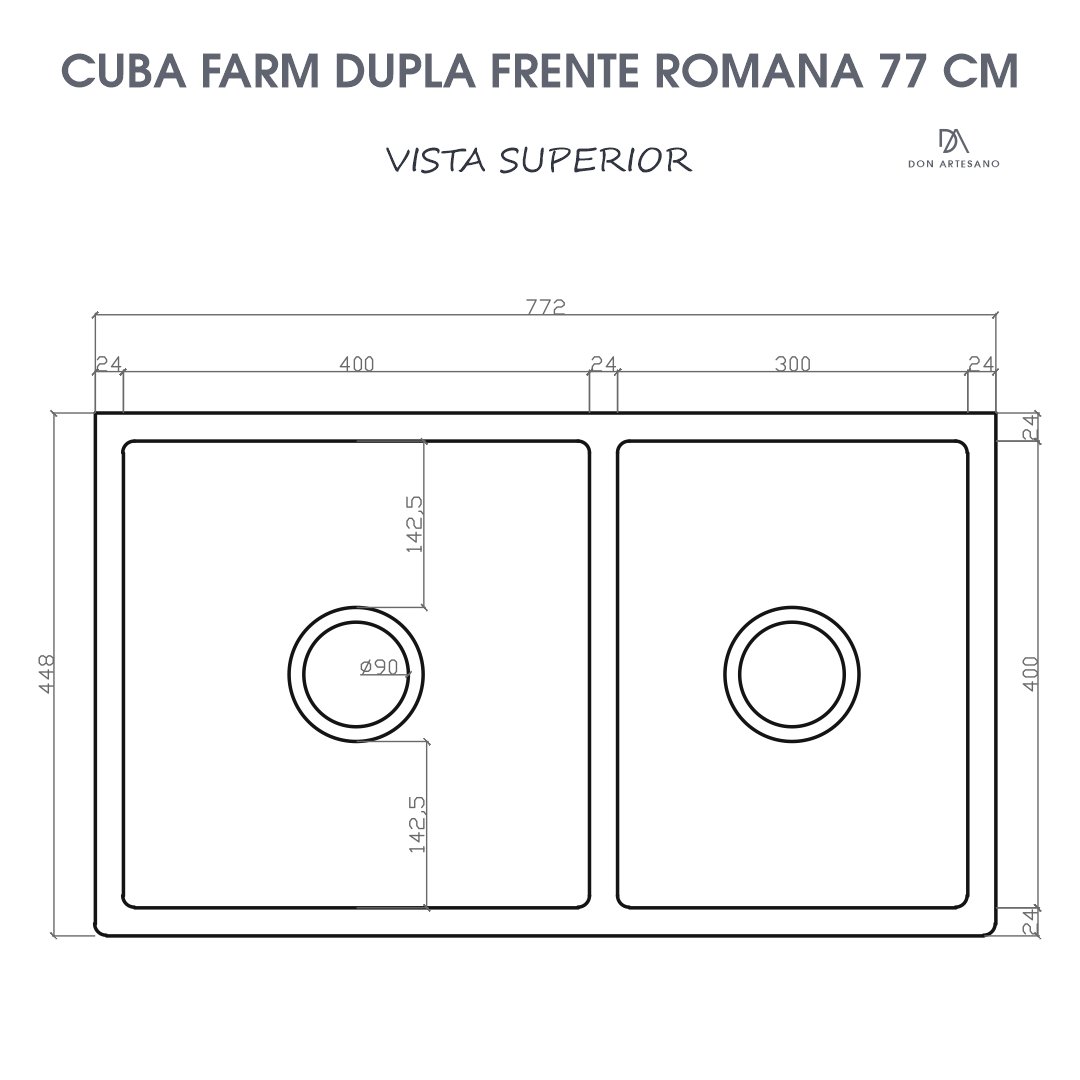 Cuba Dupla Cozinha Farm Sink Frente Romana 77 cm Fazenda - 6