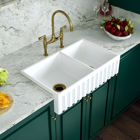 Cuba Dupla Cozinha Farm Sink Romana 77 cm Estilo Fazenda Avental