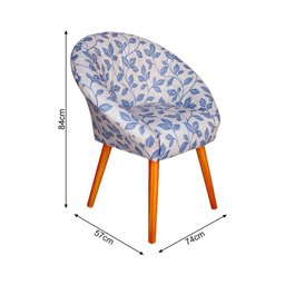 Kit 2 Poltronas Decorativa Canastra Estofada Veludo Floral Azul Pés em Madeira Maciça - 4