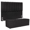 Ver imagem 1 de Kit Cabeceira Cama Box Casal King 195cm com Calçadeira Baú Dália W01 Linho Chumbo - Lyam