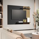 Ver imagem 3 de Painel de TV Udine 135cm Ripado com 2 Prateleiras para Sala e Quarto Preto/Ripado