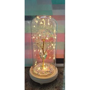 Luminária Galáxia Luzes de Fada Redoma de vidro e base de madeira 24 cm x 11 cm