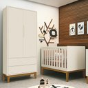 Ver imagem 2 de Jogo de Quarto Infantil Guarda Roupa 2 Portas e Berço Classic Areia Fosco com Pés Amadeirado -