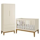 Ver imagem 1 de Jogo de Quarto Infantil Guarda Roupa 2 Portas e Berço Classic Areia Fosco com Pés Amadeirado -