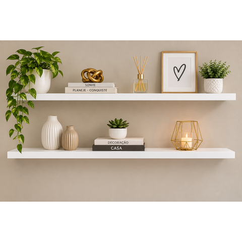 Kit 2 Prateleiras Multiuso Suporte Invisível 60cm MDF Branco