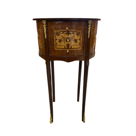 Mesa de Cabeceira em Madeira com Marchetaria com Detalhes em Bronze a: 70cm L:40cm P: 30cm