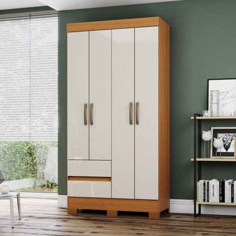 Guarda Roupa Roupeiro Solteiro Itaquera BS02 Briz 4 Portas 2 Gavetas Cinamomo Off White Henn