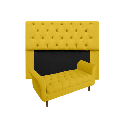 Conjunto Cabeceira Mirage com Recamier Grécia Queen 160 cm Suede Amarelo