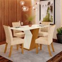Ver imagem 1 de Conjunto Sala de Jantar Mesa 120cm 4 Cadeiras Évelin Espresso Móveis Bege/Nature/Off White