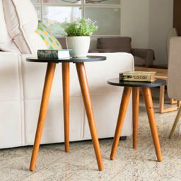 Conjunto Duas Mesas Mesinhas de Apoio Quadros Objetos Decoração Sala Mesas Centro Retro Madeira Mdf - 4