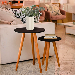 Conjunto Duas Mesas Mesinhas de Apoio Quadros Objetos Decoração Sala Mesas Centro Retro Madeira Mdf - 1
