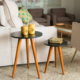 Conjunto Duas Mesas Mesinhas de Apoio Quadros Objetos Decoração Sala Mesas Centro Retro Madeira Mdf - 3