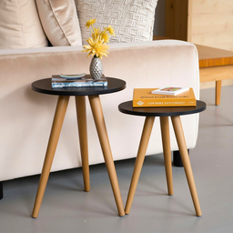 Conjunto Duas Mesas Mesinhas de Apoio Quadros Objetos Decoração Sala Mesas Centro Retro Madeira Mdf - 5