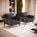 Ver imagem 1 de Kit 2 Poltronas Sabrina de Madeira Maciça com Almofada Courino Preto 503