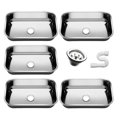 Kit 5 Cubas de Cozinha Inox 430 47x30x17cm Prata Sobrepor e Embutir