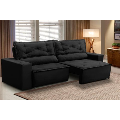 Sofá Retrátil e Reclinável 3 Lugares com Molas 1,80m Livia Suede Preto Adonai Estofados