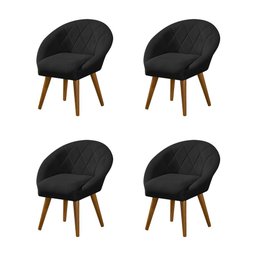 Kit 4 Poltronas Decorativa Canastra Estofada Linho Preto Pés Palito em Madeira Maciça - 1
