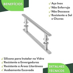 Puxador Aço Inox Escovado para Porta de Vidro 40cm M.S - 3