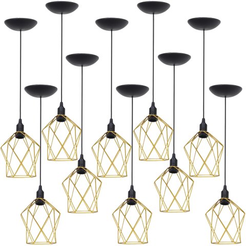 10 Pendentes Aramado Cálice P Luminária Lustre Teto Retrô Vintage Industrial Balcão Agp Ilumini - Do