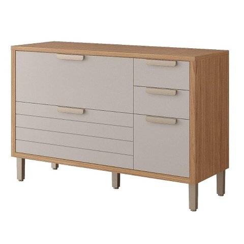Balcão de Cozinha 100%mdf 120cm 1 Porta Basculante 4 Gavetas Eloise Mgm Móveis Freijó/off White