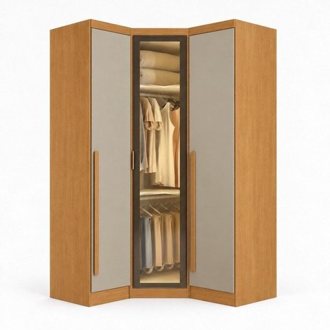 Guarda-Roupa Modulado de Canto Oblíquo Reflecta com LED 3 Portas 100% MDF Cairo