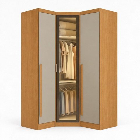 Guarda-Roupa Modulado de Canto Oblíquo Reflecta com LED 3 Portas 100% MDF Cairo