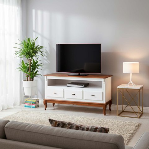 Rack para TV até 60 Polegadas 150 cm 3 Gavetas Pés Luis Xv em Madeira + Nicho