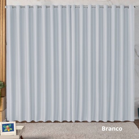 Cortina Blackout Tecido 3,00x2,80m Ilhos Sala Quarto Cor Branco Moderna Elegante