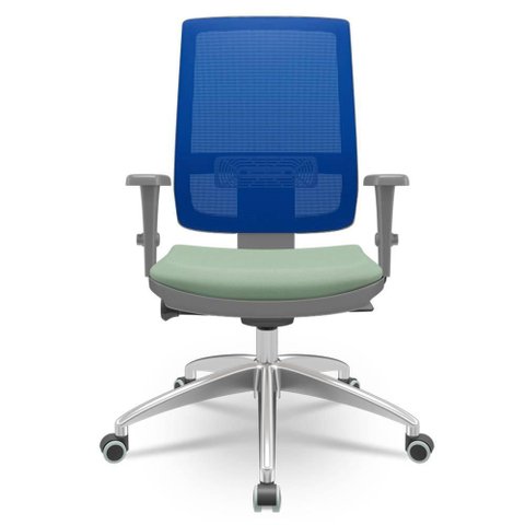 Cadeira Brizza Diretor Grafite Tela Azul com Assento Vinil Verde Base Autocompensador Aluminio -