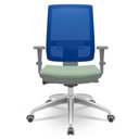 Ver imagem 1 de Cadeira Brizza Diretor Grafite Tela Azul com Assento Vinil Verde Base Autocompensador Aluminio -