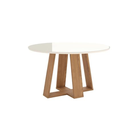 Mesa Jantar Lins 1400mm Redonda com Vidro Nature/off White