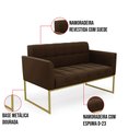 Ver imagem 6 de Kit 1 Sofá Namoradeira e 2 Poltronas Elisa Suede Marrom Base Metálica Industrial Dourada - D'Rossi