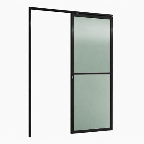 Porta de Correr Alumínio Preto Parede 1 Folha Vidro Fixo Inteira Maxx - 215x75