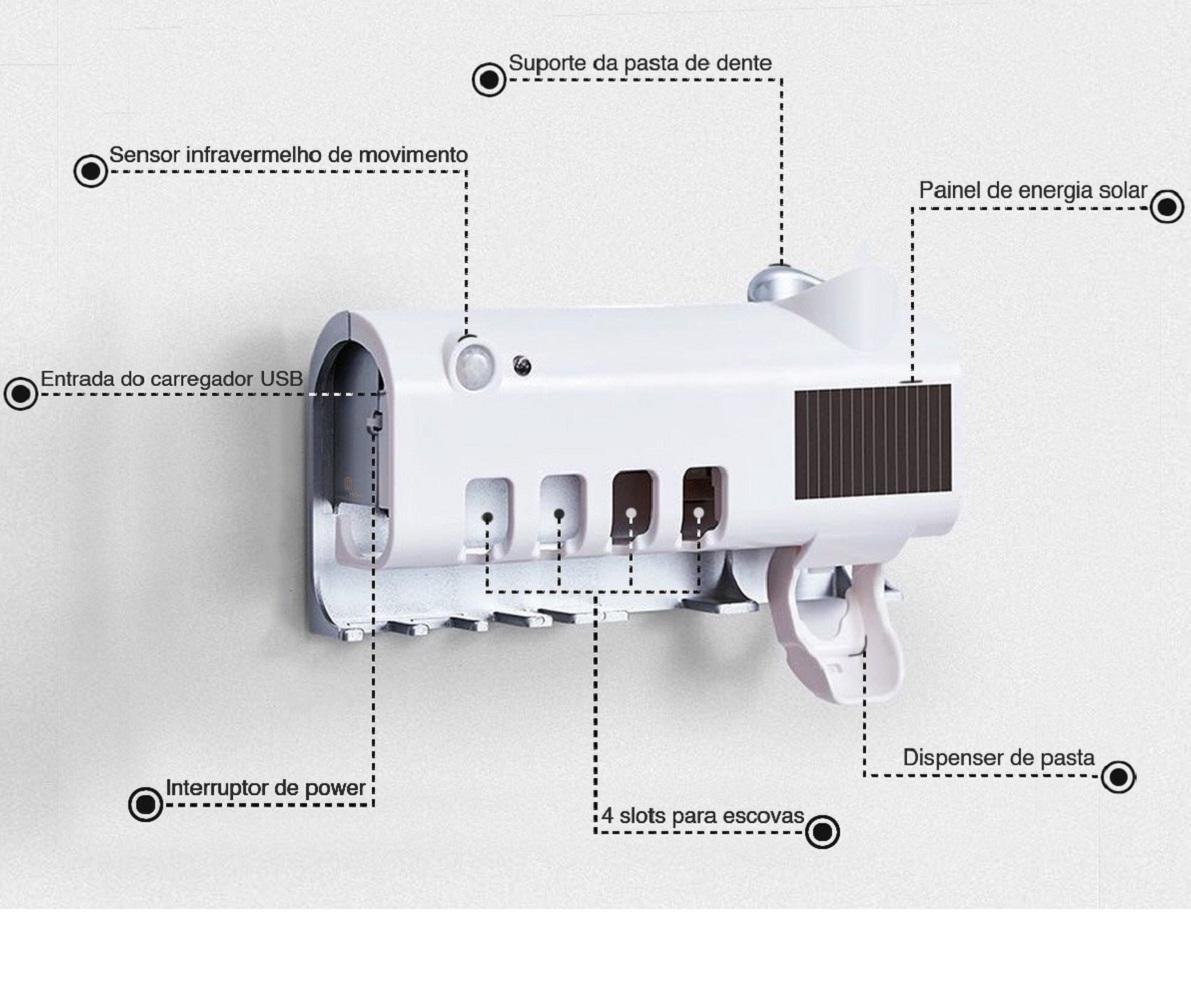 Suportes Elétrico Esterilizador Escovas de Dente Led Branco - 6