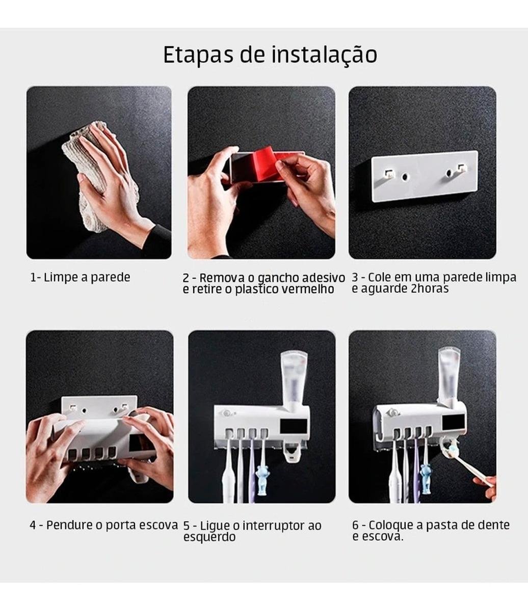 Suportes Elétrico Esterilizador Escovas de Dente Led Branco - 7