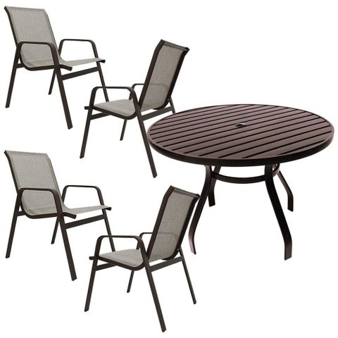 Conjunto de Mesa 1,20m Ripada + 4 Cadeiras Aluminio Piscina Jardim Bege Claro