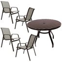 Ver imagem 1 de Conjunto de Mesa 1,20m Ripada + 4 Cadeiras Aluminio Piscina Jardim Bege Claro