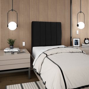 Cabeceira Estofada Cama Box Solteiro Carla 90cm com Frame Suede:preto
