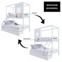 Ver imagem 5 de Beliche Infantil Casinha Reta Casal/ Solteiro com 02 Gavetas Madeira Maciça Branco Megamobilia