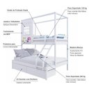 Ver imagem 4 de Beliche Infantil Casinha Reta Casal/ Solteiro com 02 Gavetas Madeira Maciça Branco Megamobilia