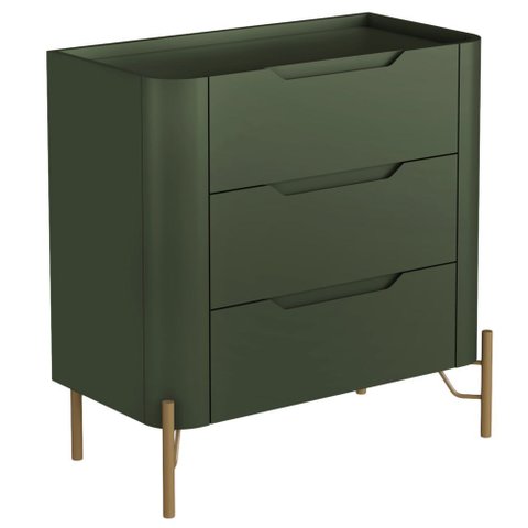 Mesa de Cabeceira Orgânica 3 Gavetas Pés Industrial Dourado Bliss I03 Musgo - Lyam Decor