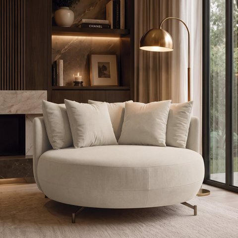 Poltrona Redonda Decorativa 2 Lugares com Almofadas 150cm Soho